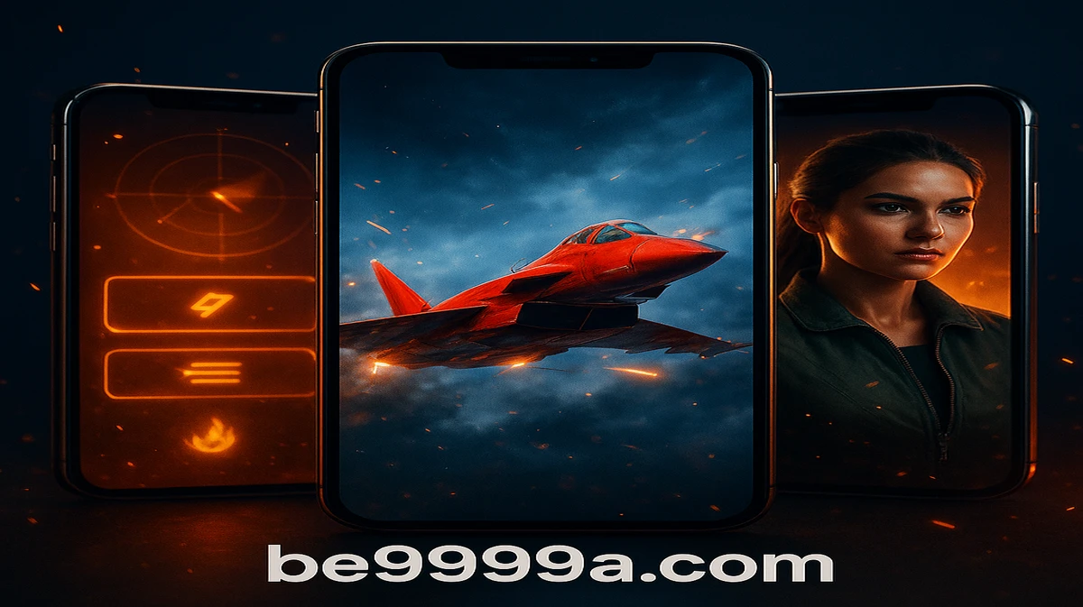 BE9999 Aviator গেমটি একাধিক স্মার্টফোন স্ক্রিনে প্রদর্শিত হচ্ছে, যেখানে একটি উড়ন্ত লাল বিমান ও পাইলট জ্যাকেট পরা এক নারী চরিত্র দেখা যাচ্ছে।